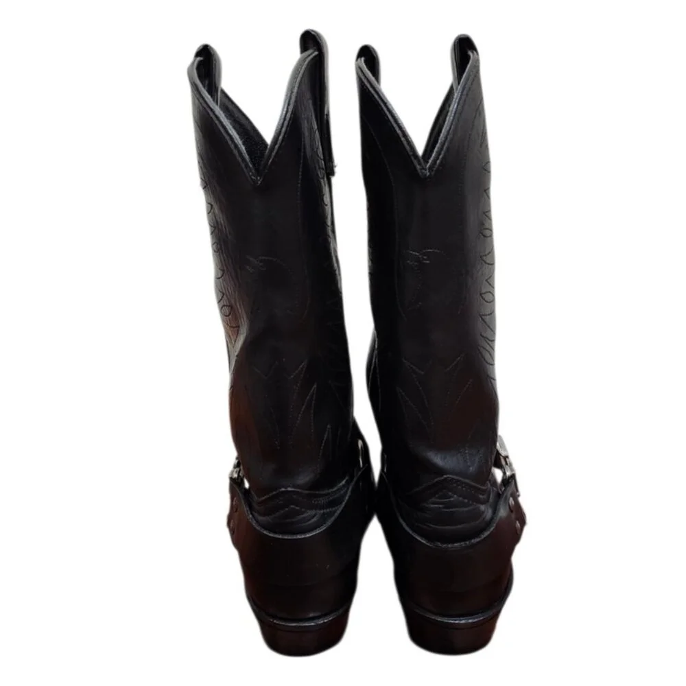 Texas USA Made Black Leather Western Harness Boots Eagle Detail Men’s 9